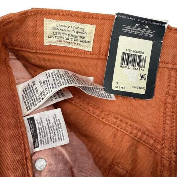 NWT LEVI'S 501 90's Women's Denim Shorts Size 24 Orange Garment Dye - Picture 5 of 7